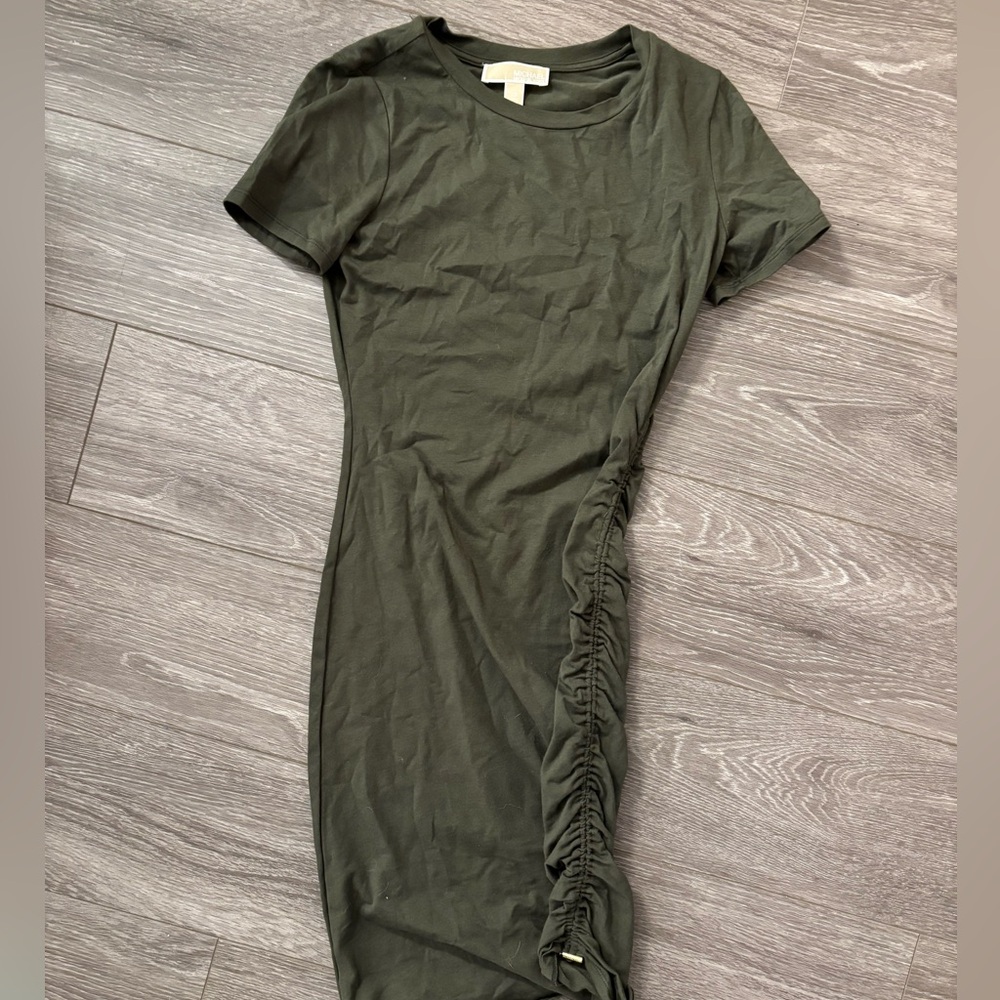 MICHAEL Michael Kors Olive Green Ruched Mini Dress